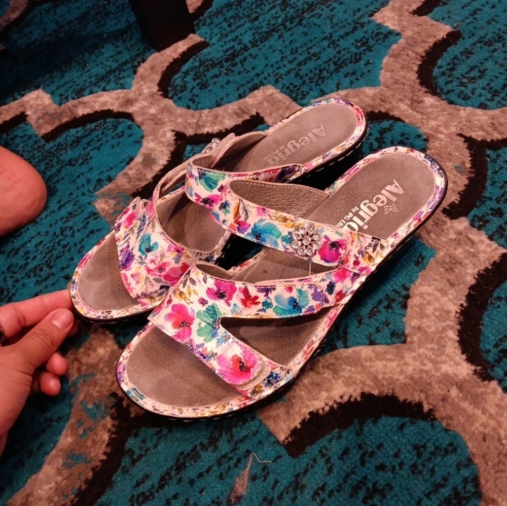 Alegria Strappy Floral Slide Comfort Sandals Women's Size 38 7 adjustable Straps - Picture 5 of 6